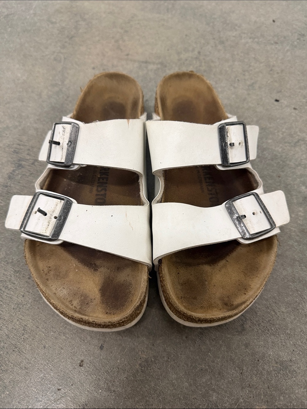 Birkenstock White Double-Strap Sandals with Silver Buckles